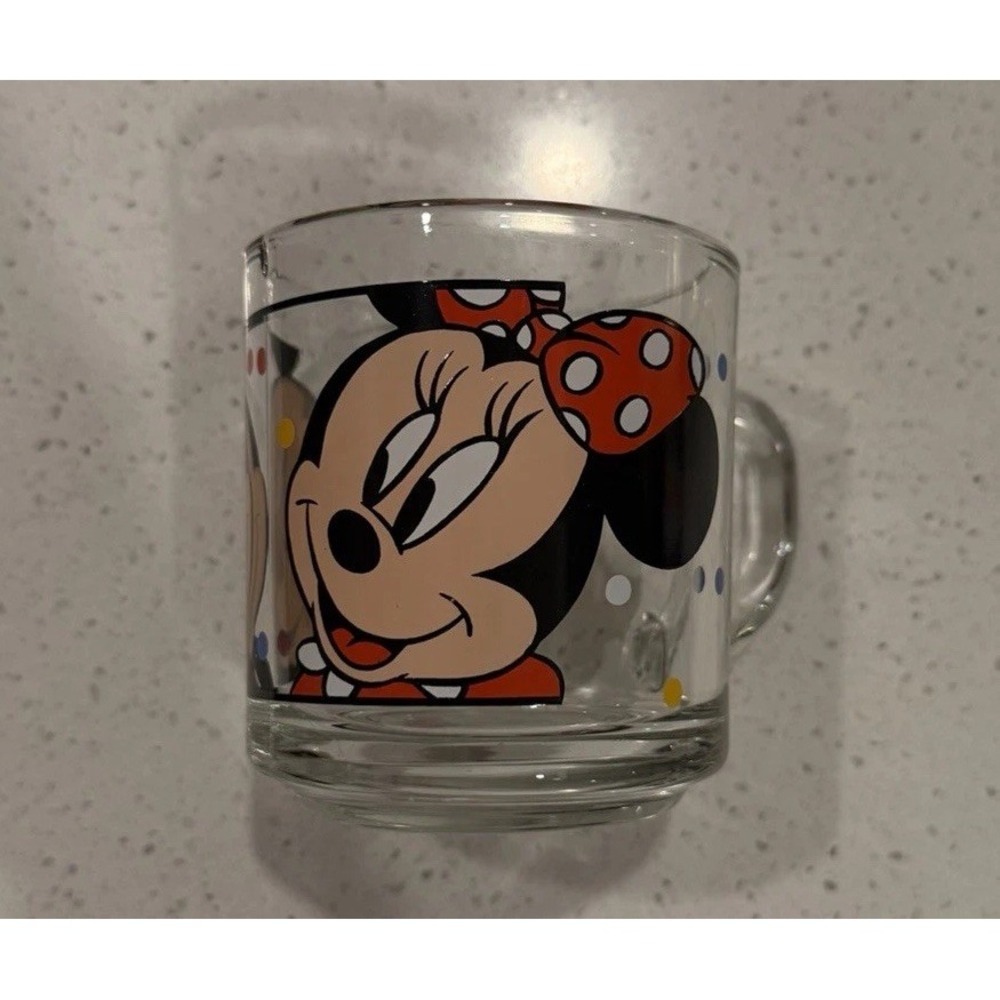 Vintage Disney Mickey & Minnie Mouse Glass Mugs Set of 2 With Handles - Picture 3 of 7